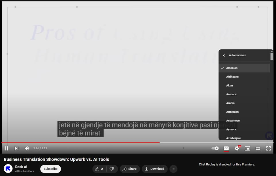 Translated subtitles of a video.